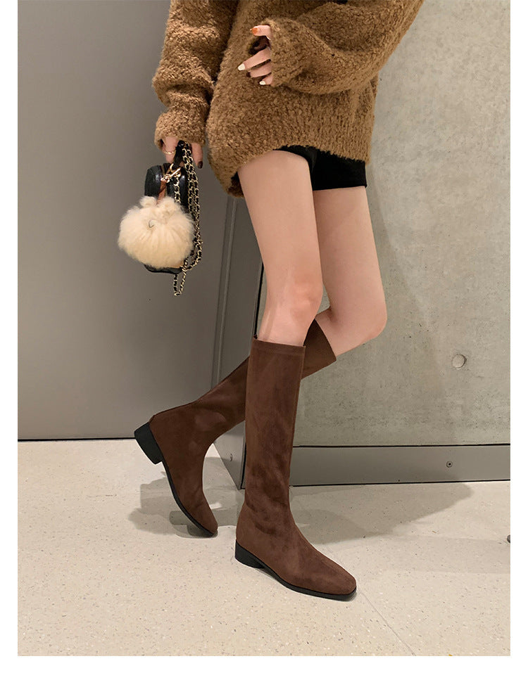 Women's Height Increasing Insole Suede High Slimming Tall Stretch Retro Women's Leather Boots