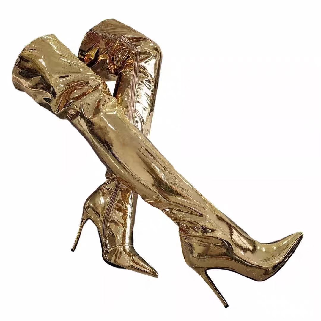 Women's Stiletto Mirror Skin Patent Plus Size Super Women's Leather Boots