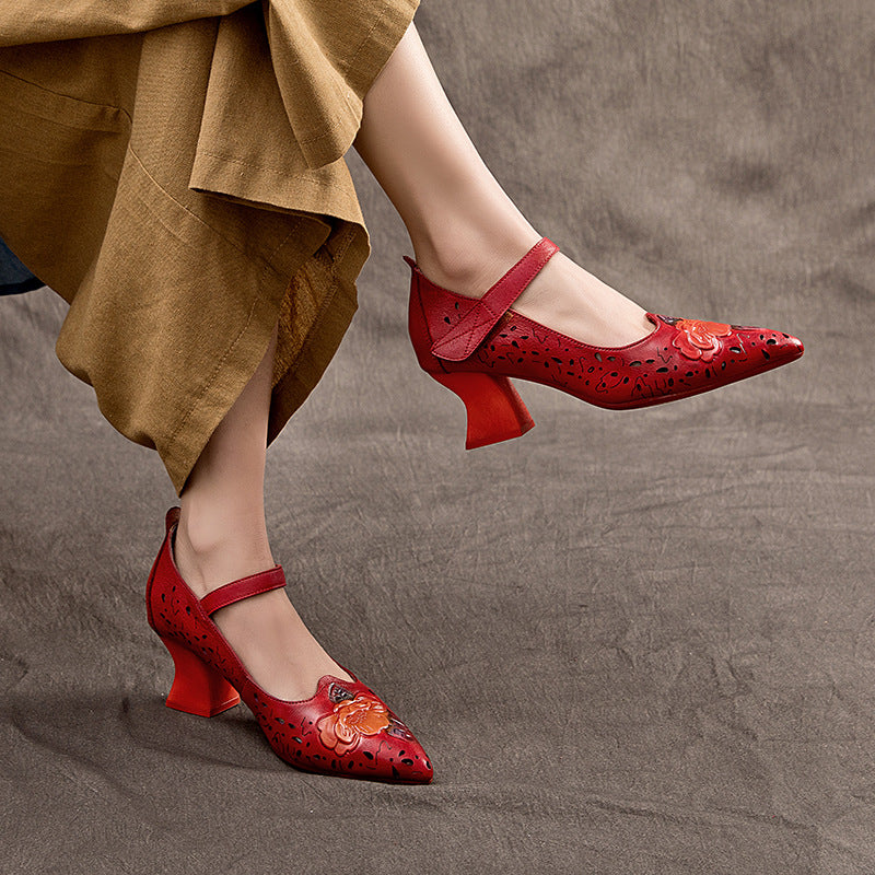 Women's Ethnic Style Flower Cowhide Velcro Comfortable Women's Casual Shoes