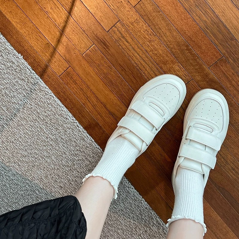 Women's Platform Height Increasing Velcro Smiley Face White Sports Women's Board Shoes