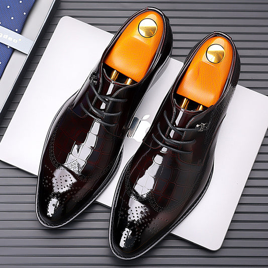 Men's Wear British Style Crocodile Pattern Carved Leather Shoes
