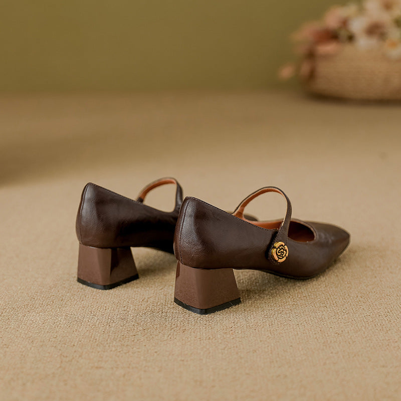 Women's Strap Mary Jane Chunky Low-cut French Women's Fashion Shoes
