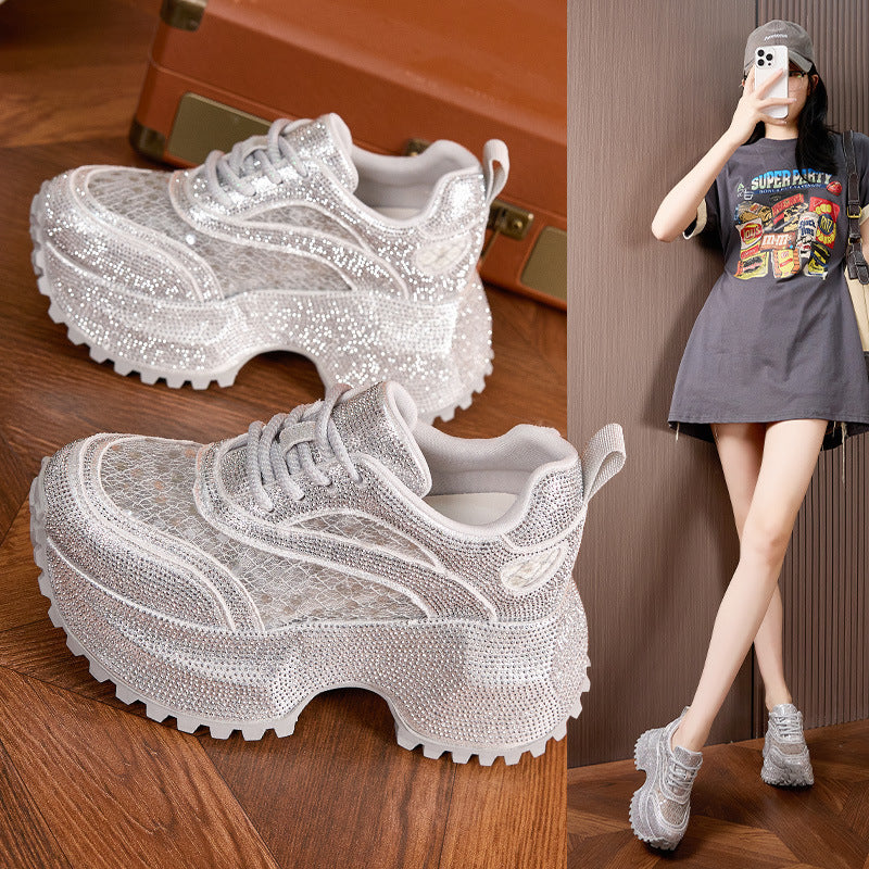 Women's Diamond Small Height Increasing Insole Hollow Sneakers