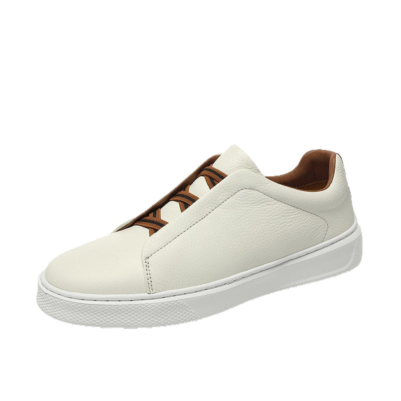 Men's Slip-on First Layer Cowhide Elastic Band Men's Board Shoes