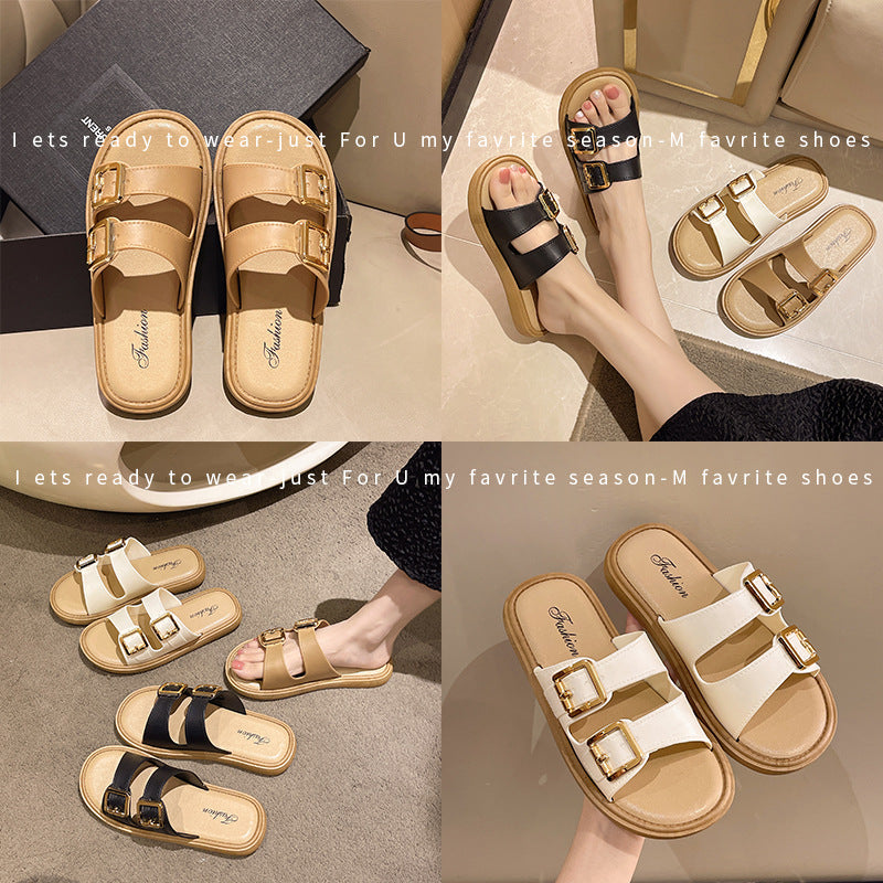 Women's Style Soft Soled Flats Belt Buckle Sandals