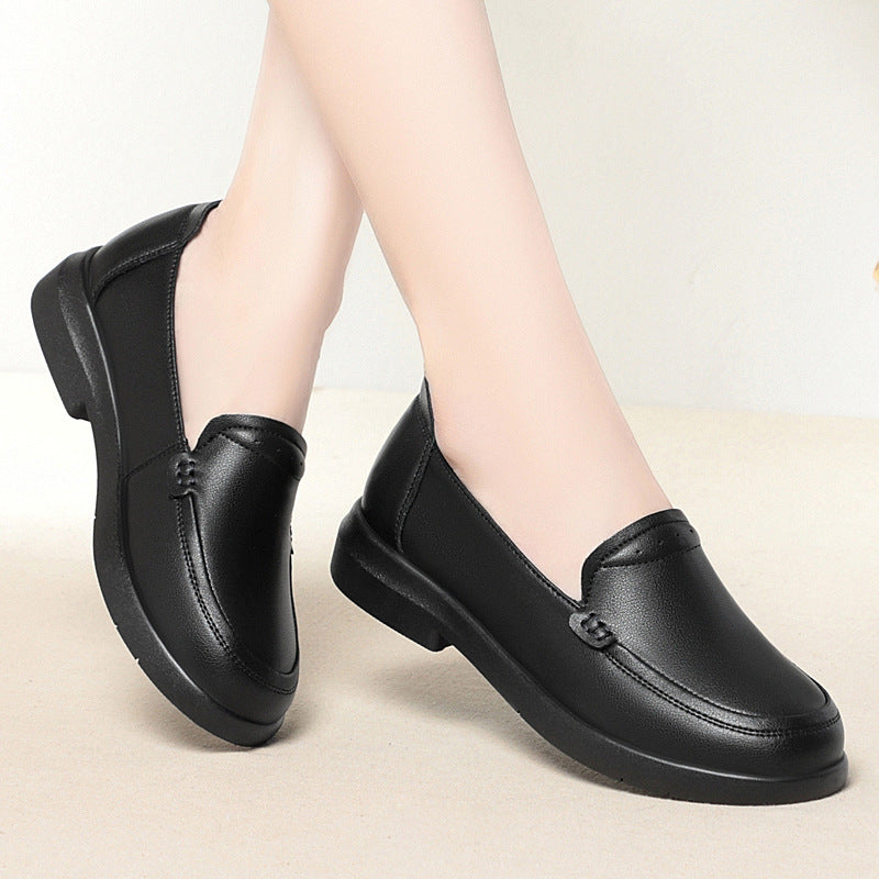 Women's Single-layer Flat Soft Bottom Mom Black Comfortable Round Women's Casual Shoes