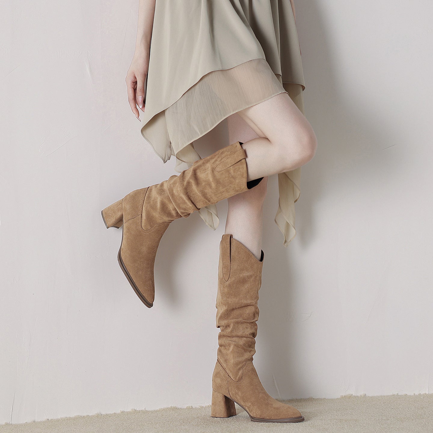 Women's Version Retro French Elegant British Style Slimming Chunky Women's Leather Boots