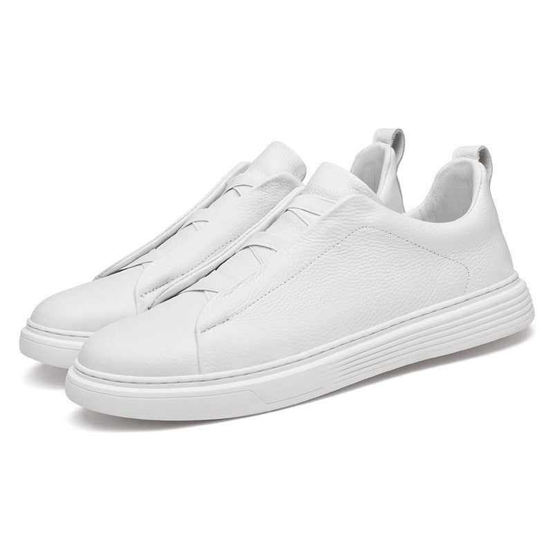 Men's Plus Size Cowhide Board Elastic White Sneakers