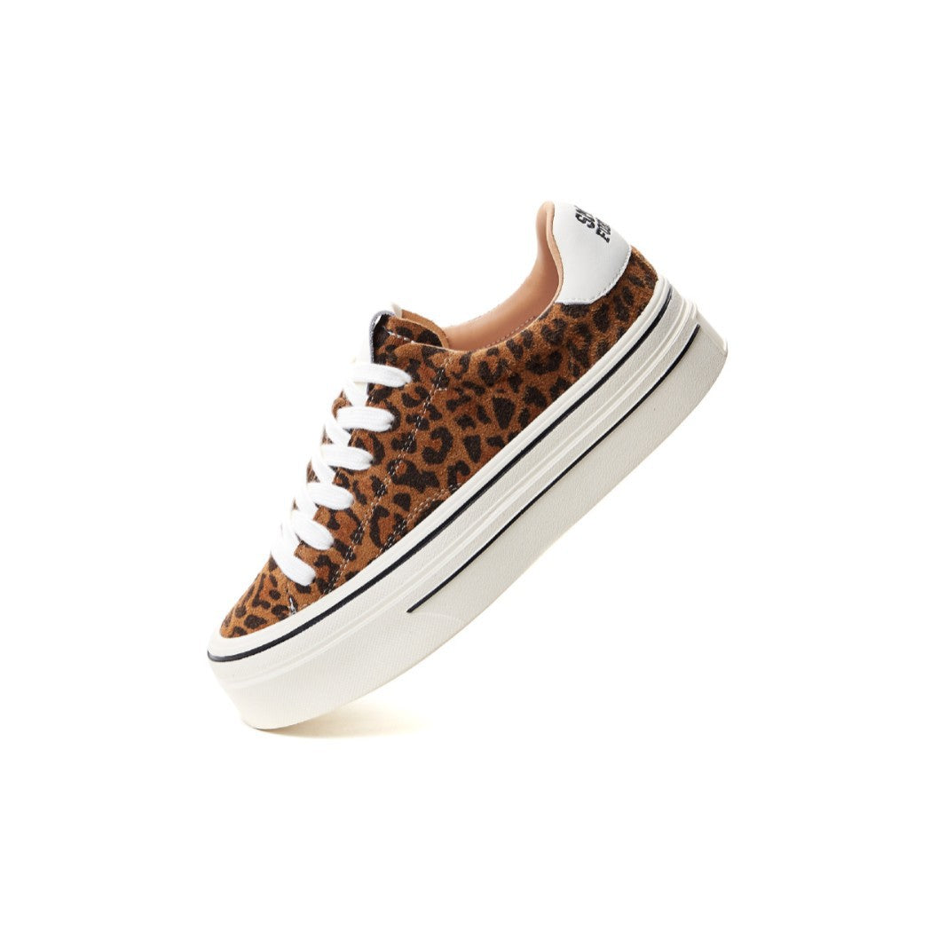 Women's Leopard Print Lace Up Platform Height Increasing Skinny Pumps First Women's Board Shoes