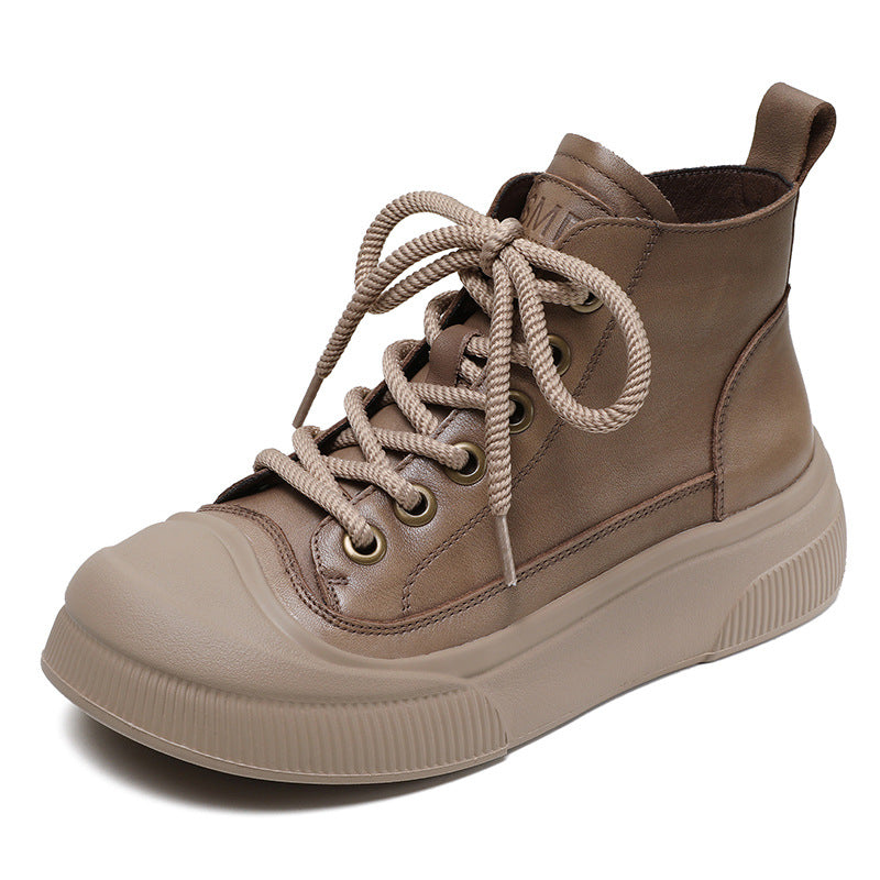 Women's Board Retro First Layer Cowhide Platform Casual Shoes