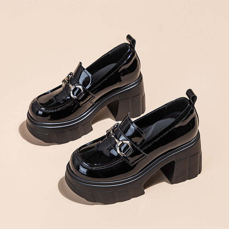 Women's Black Autumn Chunky Commuter Platform Height Increasing Loafers