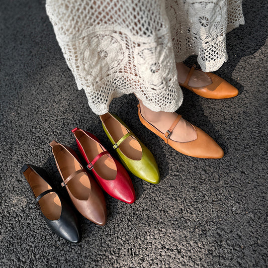 Women's Toe Buckle Flat Soft Bottom Surface Korean Women's Casual Shoes