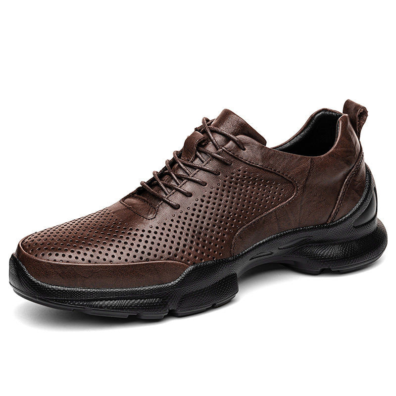 Men's Increasing Sports Summer Hollow Breathable Full Grain Cowhide Men's Shoes