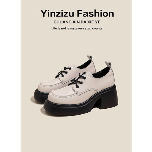 Women's British Style Single-layer Platform Chunky Black Women's Shoes