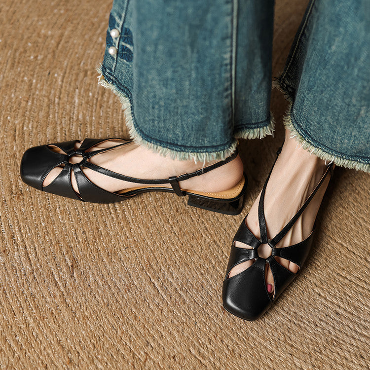 Women's Style Retro Low Open Toe Square Pumps Summer Commute Men's Shoes