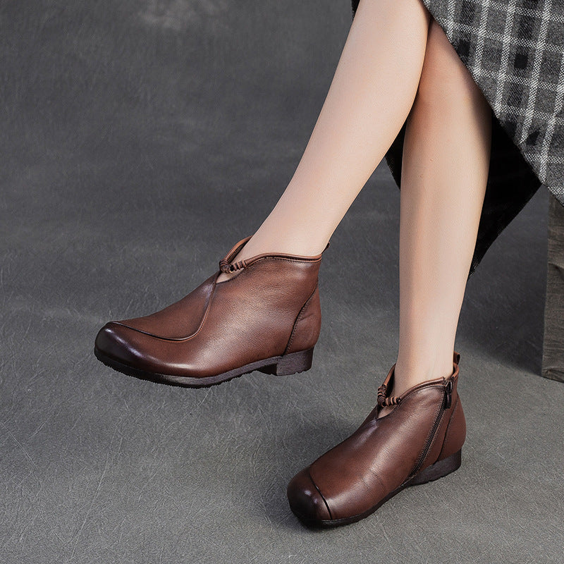 Women's Winter First Layer Cowhide Retro Style Flat Women's Leather Boots