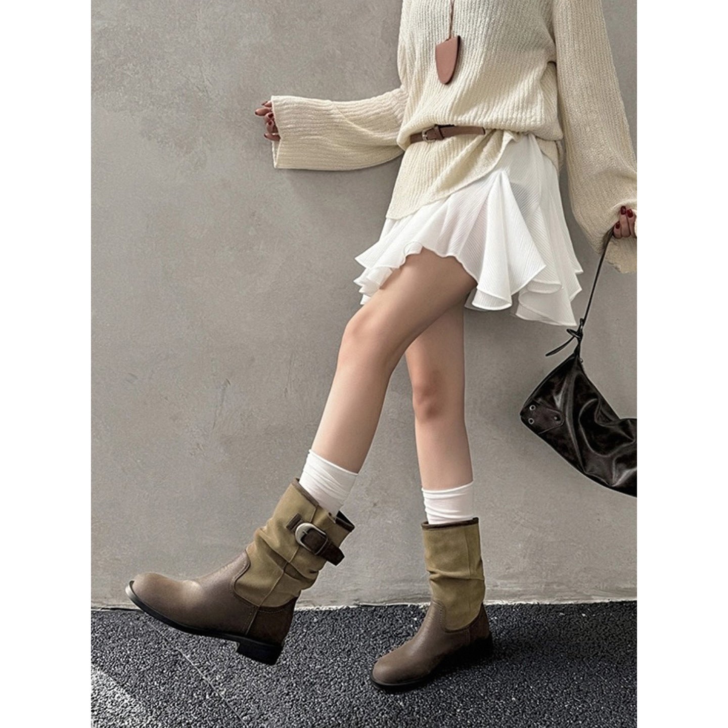 Women's Western Cowboy Chunky Pile Style Wide Women's Leather Boots