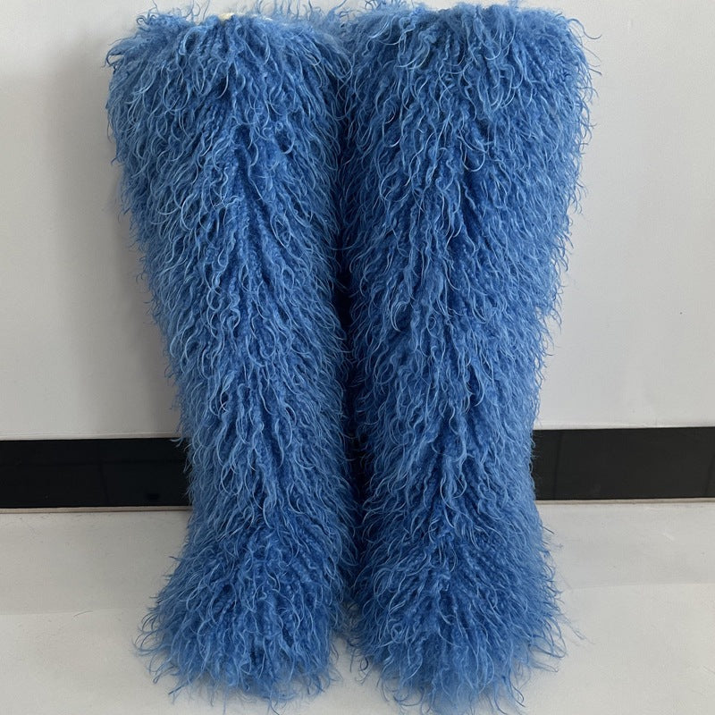 Women's Winter Imitation Fur Tan Sheep Knee-high Women's Snow Boots
