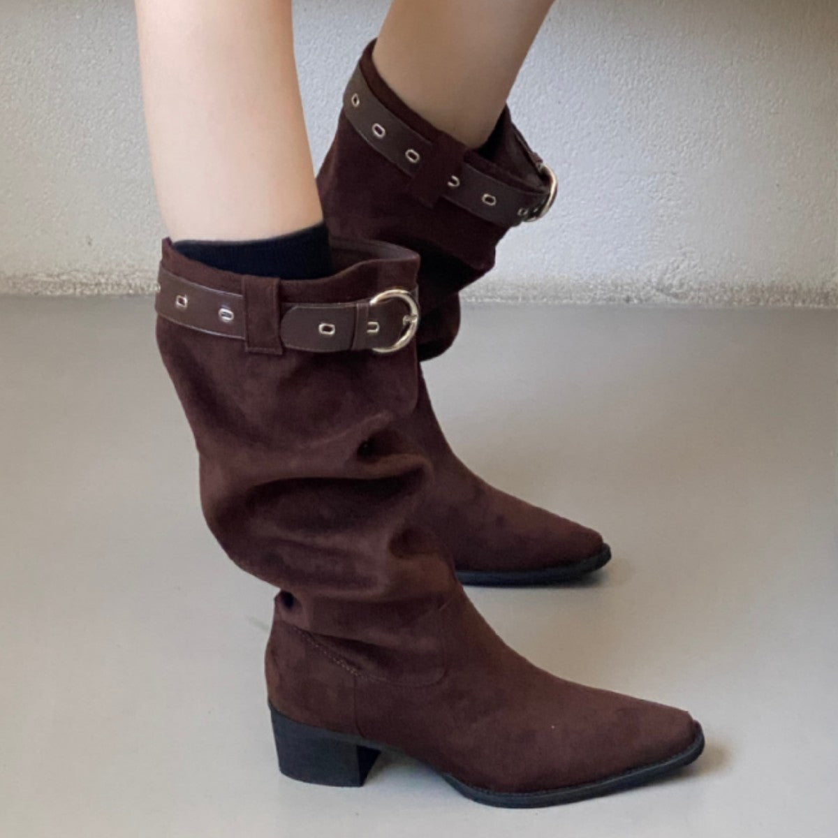 Women's Excluding Tax Below The Knee Long Female Khaki Suede Chunky Boots