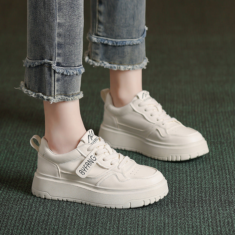 Women's Top Layer Cowhide Platform White Height Sneakers