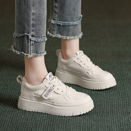 Women's Top Layer Cowhide Platform White Height Sneakers