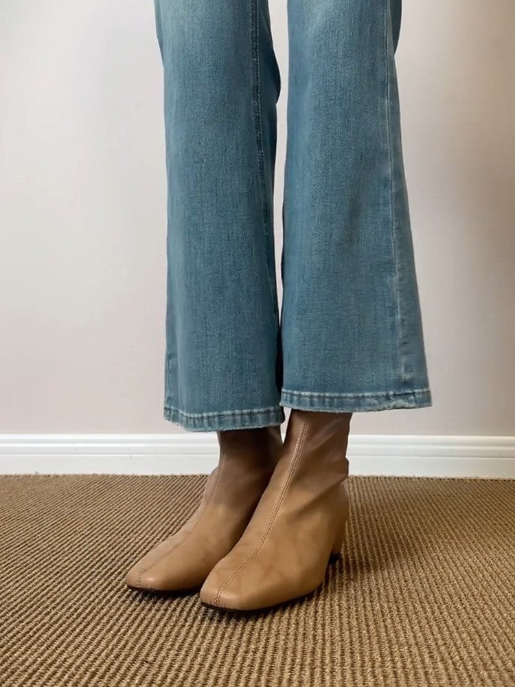 Women's Increasing Insole Stretch Thin Back Zipper British Style Square Boots