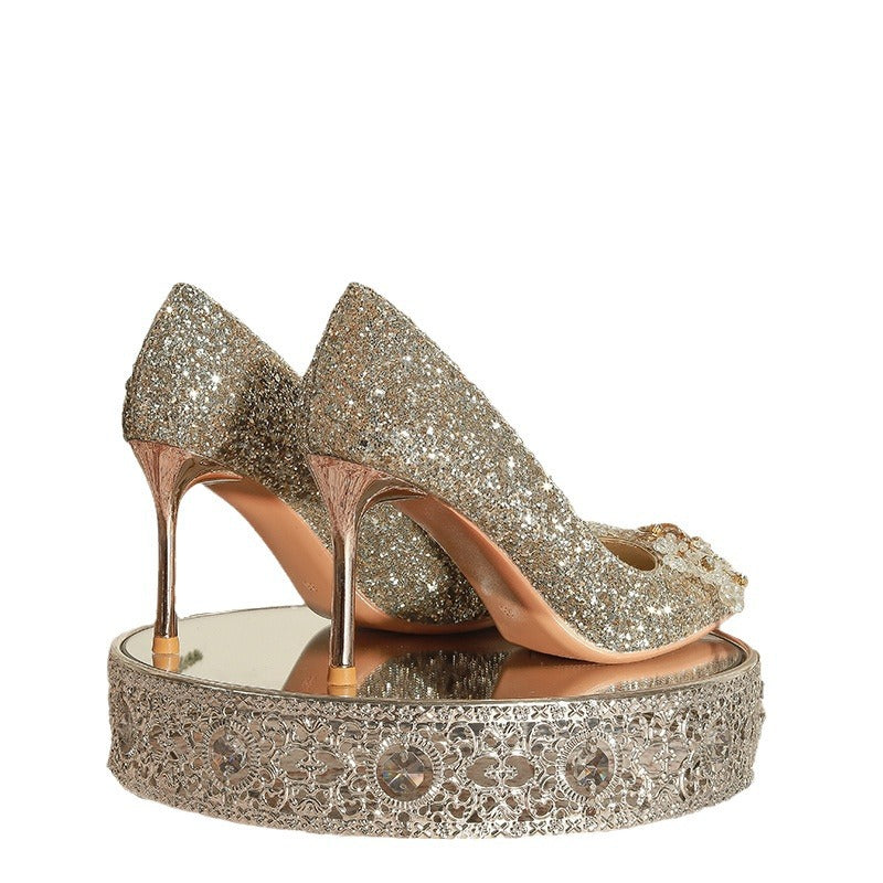 Women's Golden Wedding Bridal High Main Dress Not Tired Feet Pumps Heels