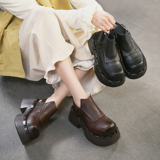 First Layer Cowhide Closed Toe Back Empty Velcro Fashion Fashionable Platform Sandals