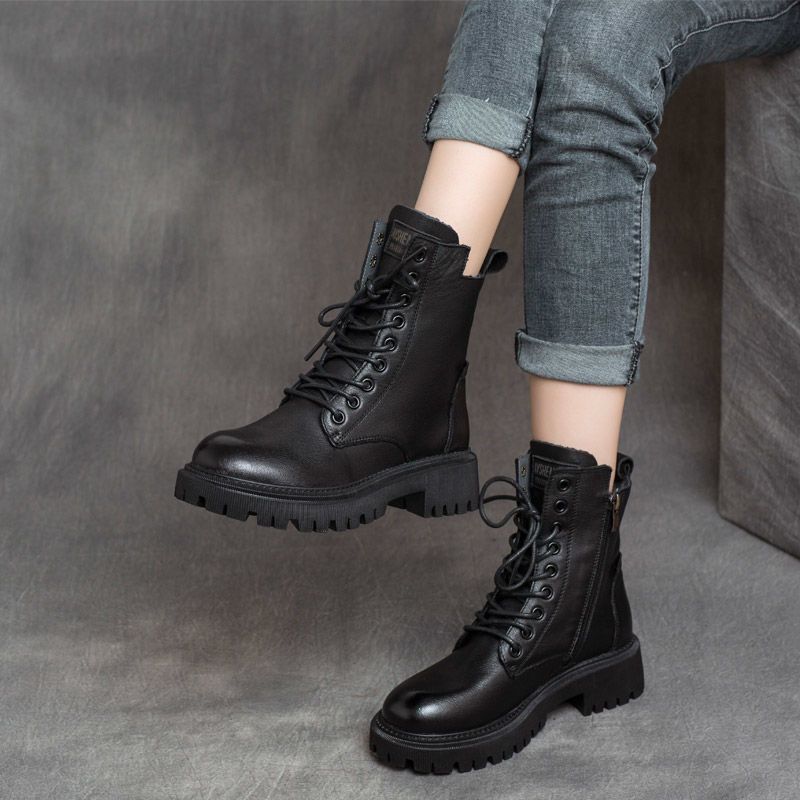 Men's Style Side Zip Platform Ankle Knight Women's Leather Boots