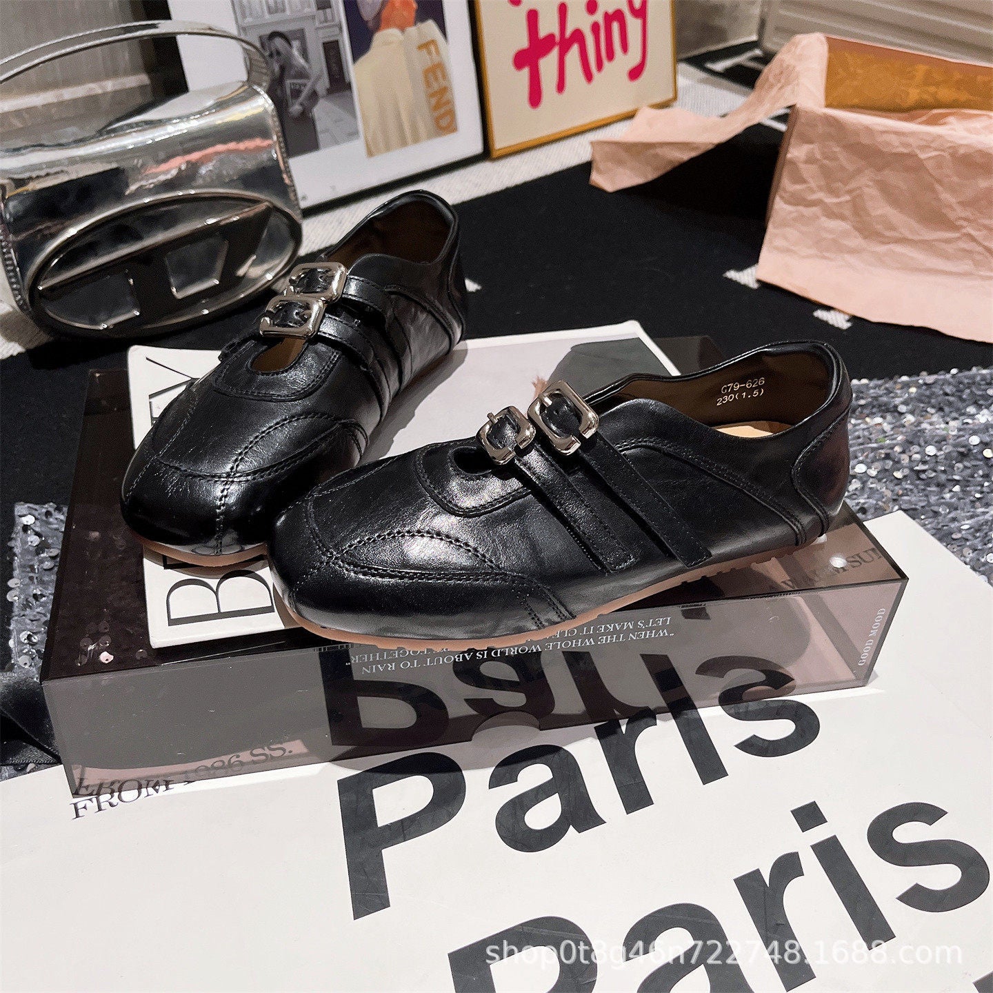 Women's Cowhide Version European Goods Metal Buckle Word Mary Jane Ballet Men's Shoes