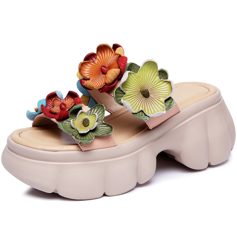 Women's Style Summer Bohemian Flower Genuine Open Toe Slippers