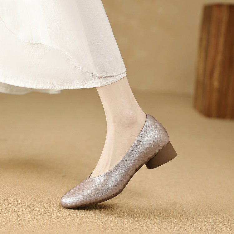 Women's French Retro Sheepskin Low-cut Thick Low Head Women's Fashion Shoes
