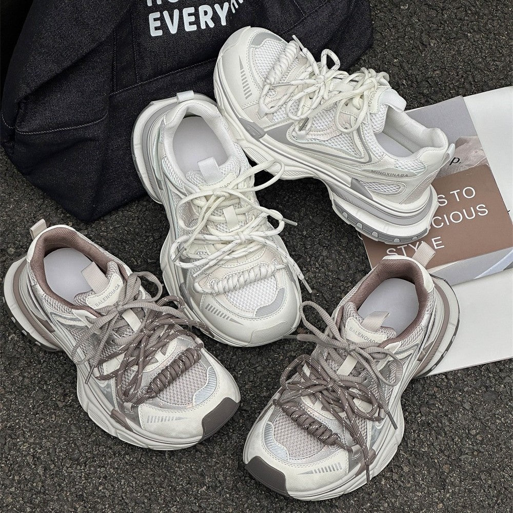 Women's Early Spring Thick Bottom White Clunky Mesh Breathable Women's Sports Shoes