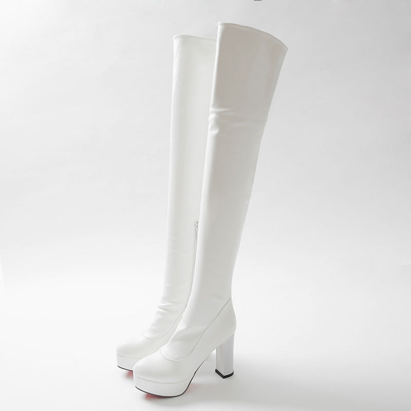 Women's Large Small Size Spring Waterproof Platform Thick High Women's Leather Boots