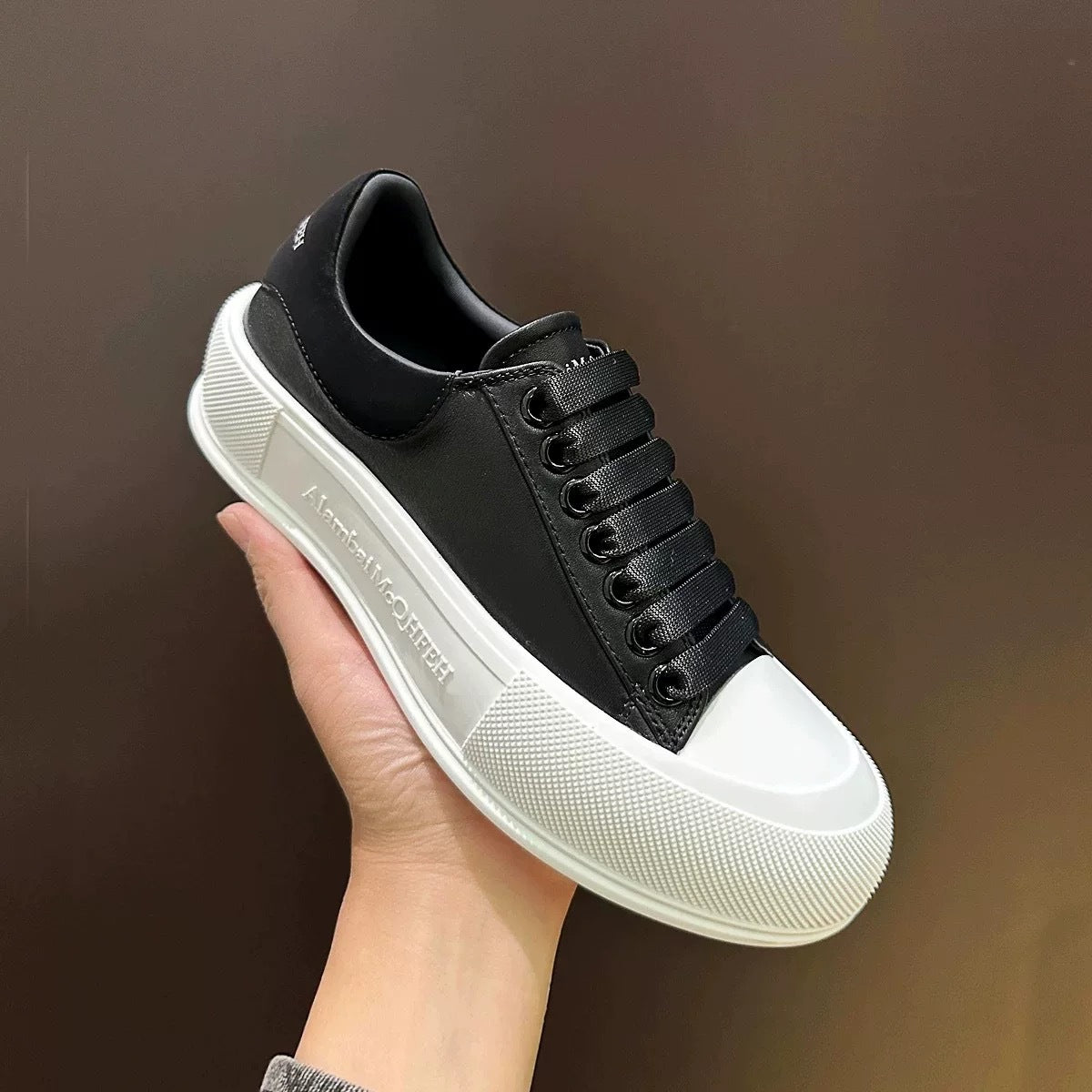 Women's Mcqueen Thick-soled Height Increasing White Fashionable Canvas Shoes