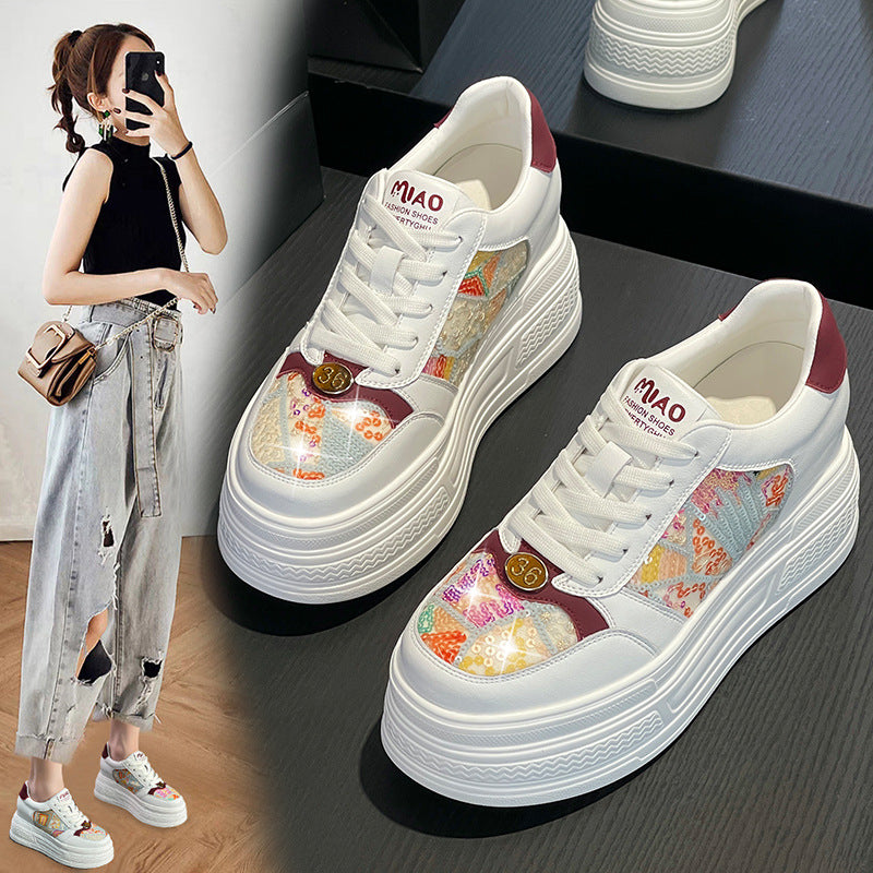 Women's Hidden White Spring Platform Breathable Korean Women's Shoes