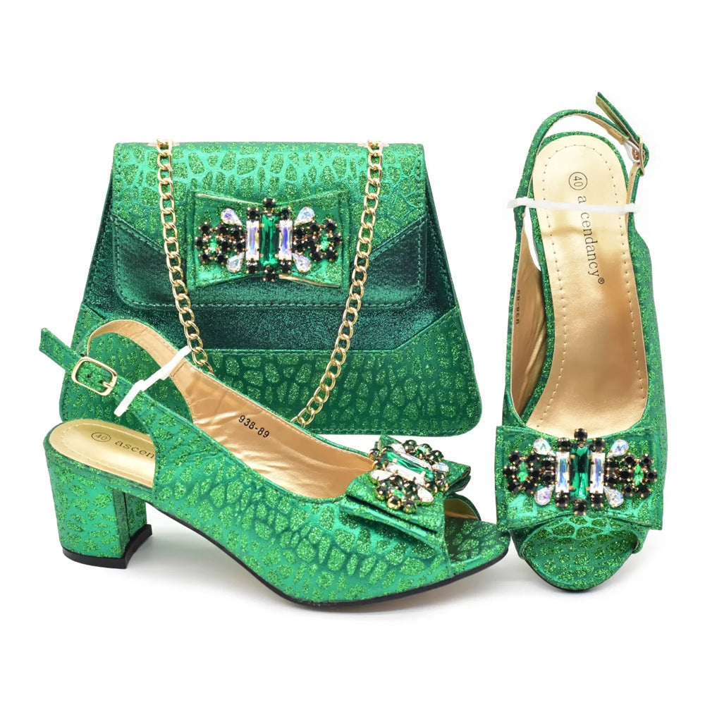 Party With Bow High Imitation Crocodile Pattern Handbag Women's Fashion Shoes