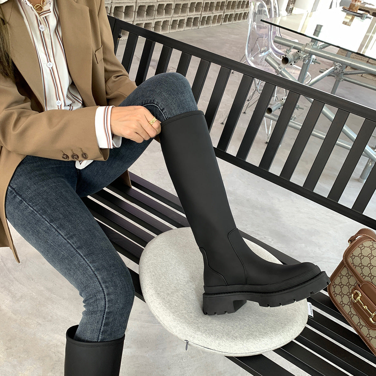 World Cowhide Version Below Knee Platform Thin High Tube Long Women's Leather Boots