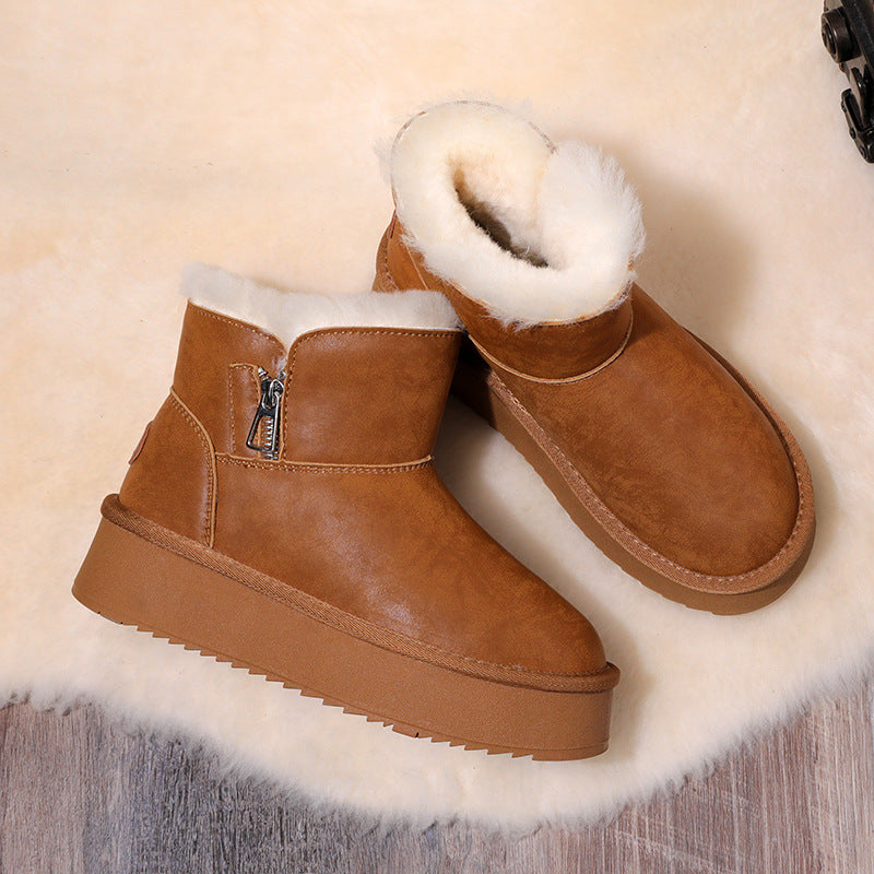 Women's Genuine Wool For Thick Bottom Fleece-lined Cotton Outer Wear Snow Boots