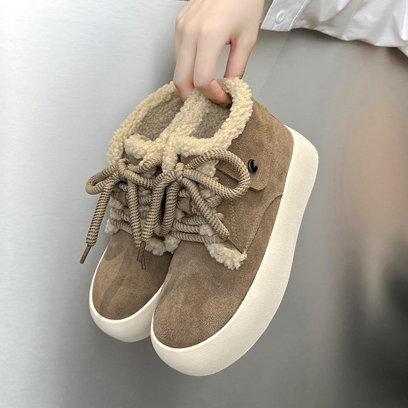 Women's Fleece-lined Warm Genuine Fluffy Outer Wear Snow Boots