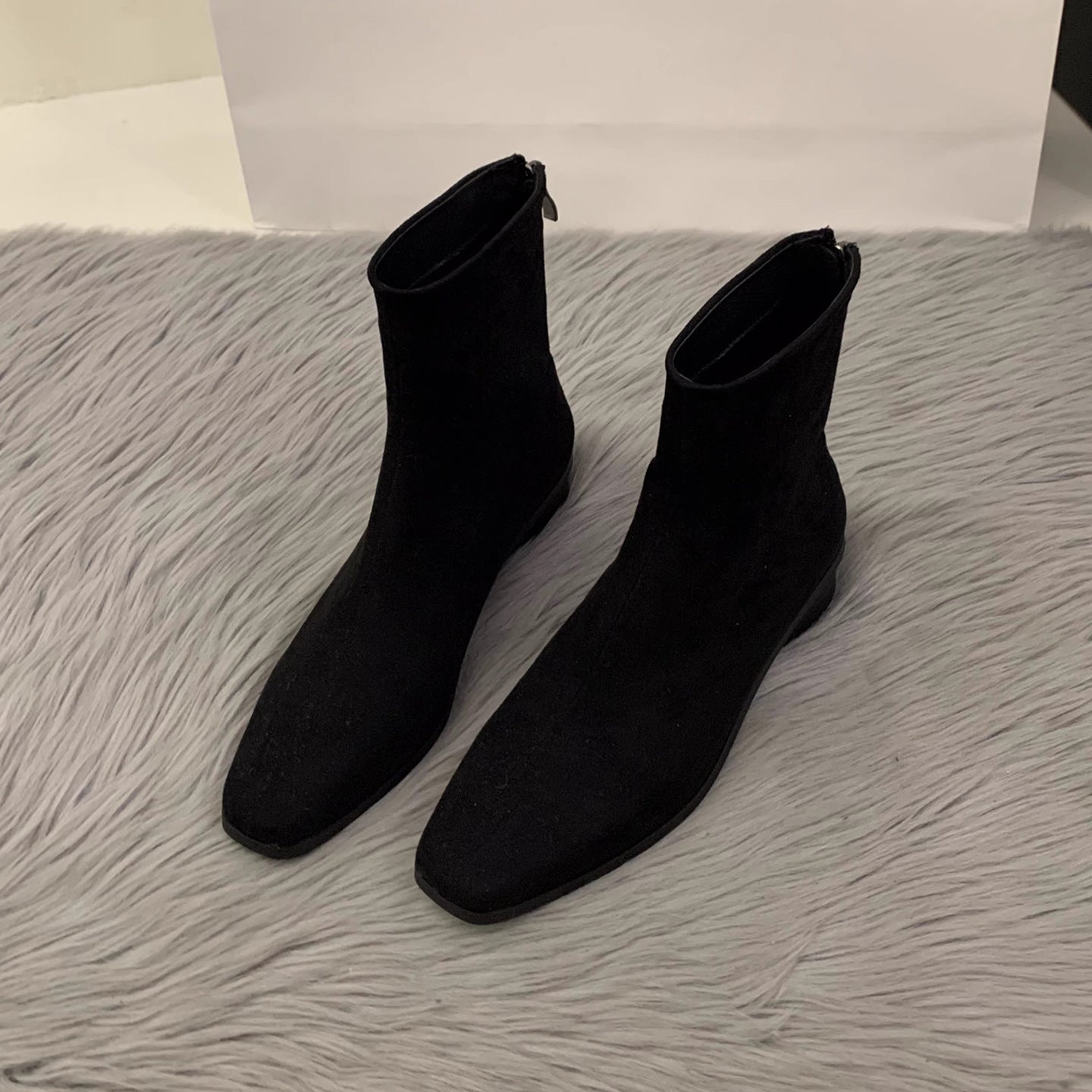 Women's Cowhide Ankle Female Square Toe Suede Korean Style Small French Women's Leather Boots