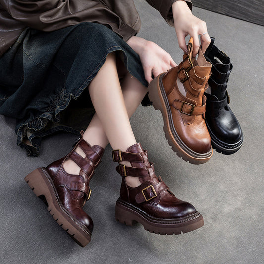 Women's Hand Grip Pattern Martin Trendy Cool Closed Platform Sandals