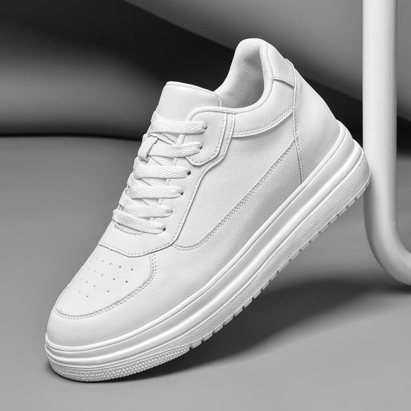 Unisex Invisible Height Increasing Insole Skateboard White Couple Men's Casual Leather Shoes