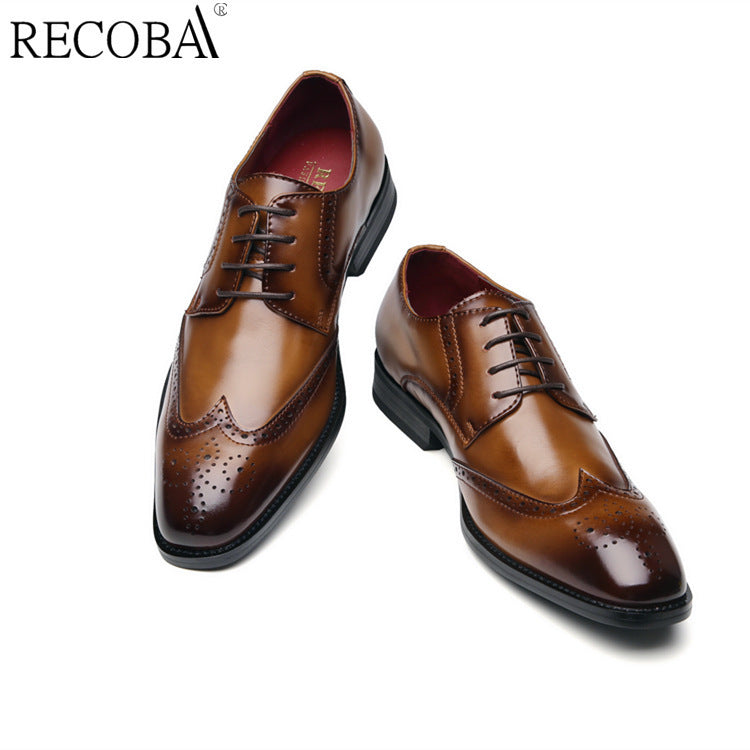 Men's Carving Brogue British Genuine Formal Wear Derby Pointed Leather Shoes