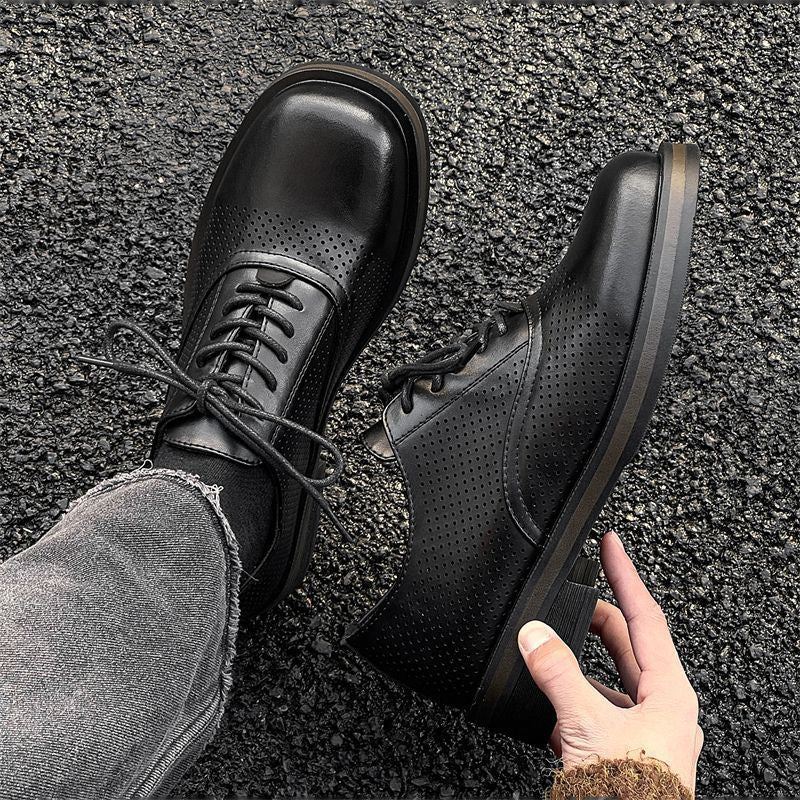Women's & Men's Style Derby Platform Height Increasing Square Men's Casual Leather Shoes