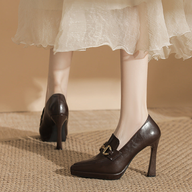 Women's Not Tired Feet High Pointed Stiletto Metal Buckle Women's Fashion Shoes