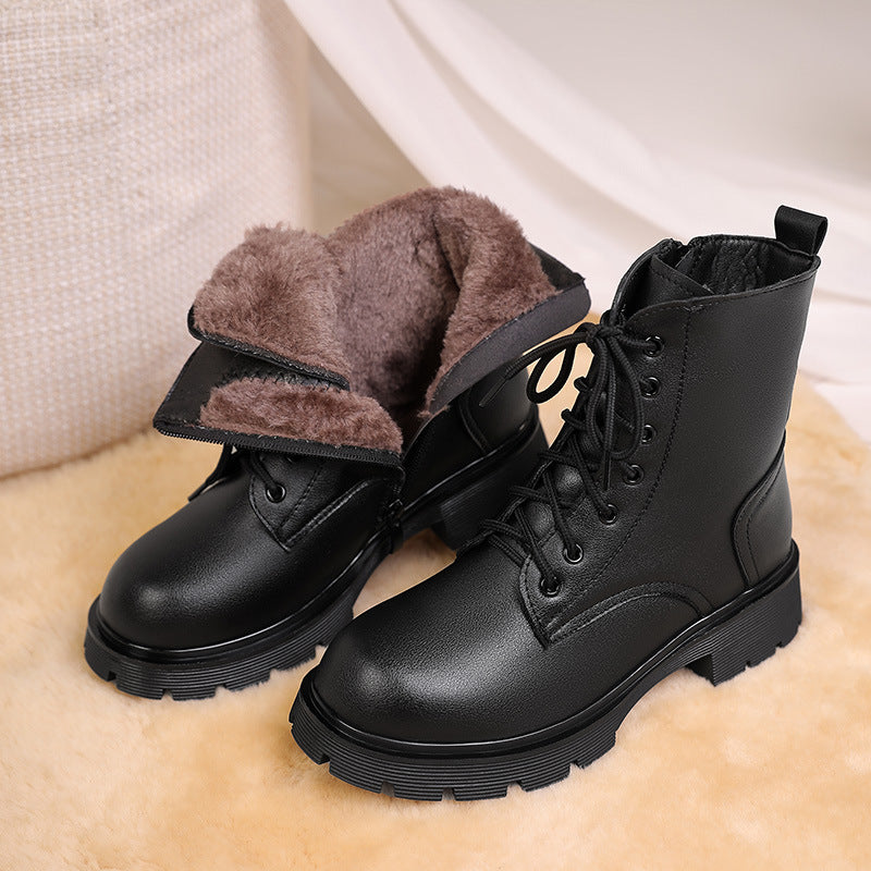 Women's Mid Thick Sole Wool From Toe To Instep Boots