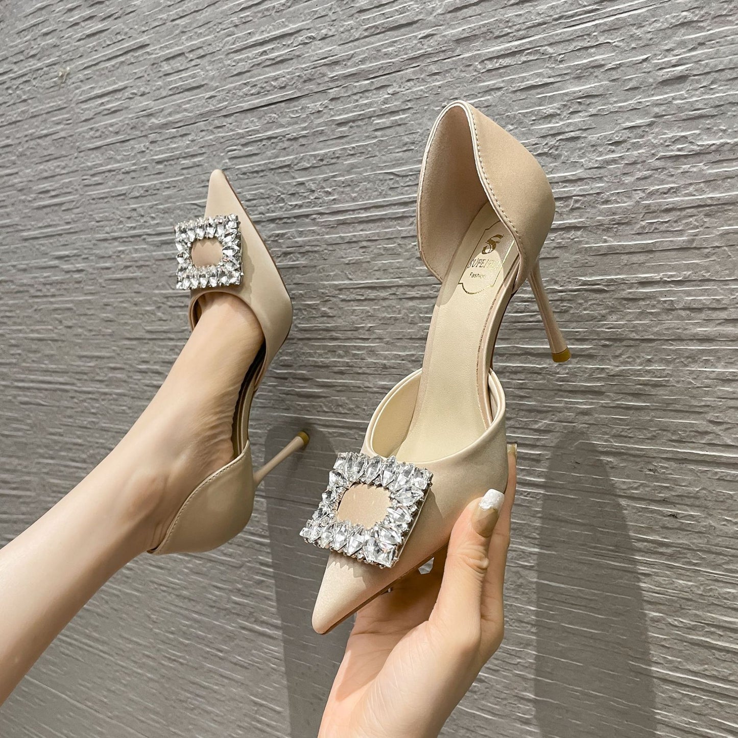 Women's Source Rhinestone Hollow High Summer Stiletto Heels