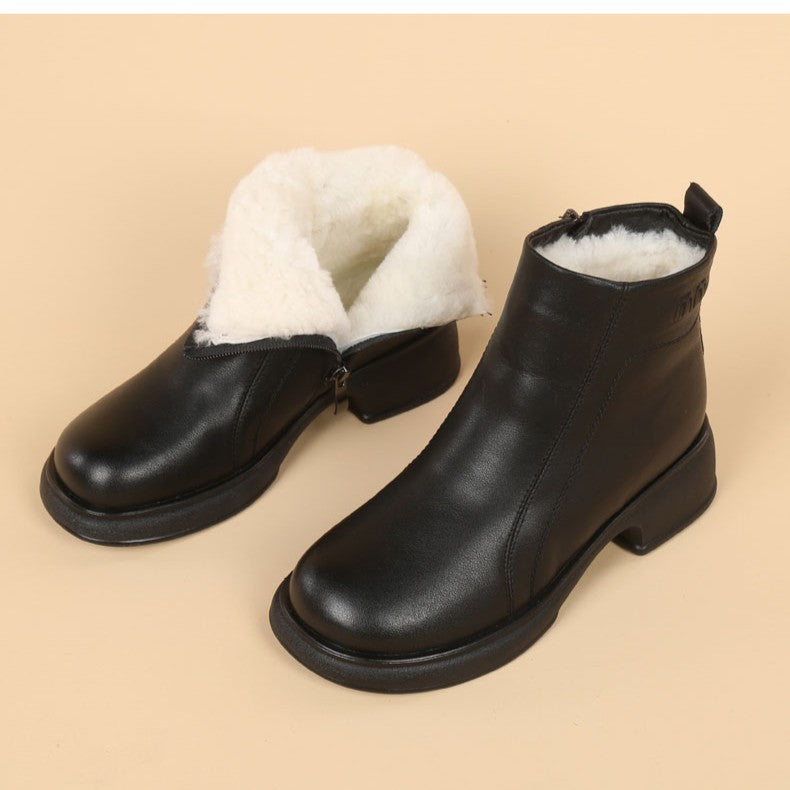 Winter Mother's Cotton Flat Short Thick Bottom Fleece-lined Warm Women's Snow Boots