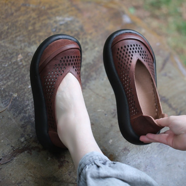 Women's Layer Cowhide V Cut Pumps Soft Back Thick Feet Thin Platform Sandals